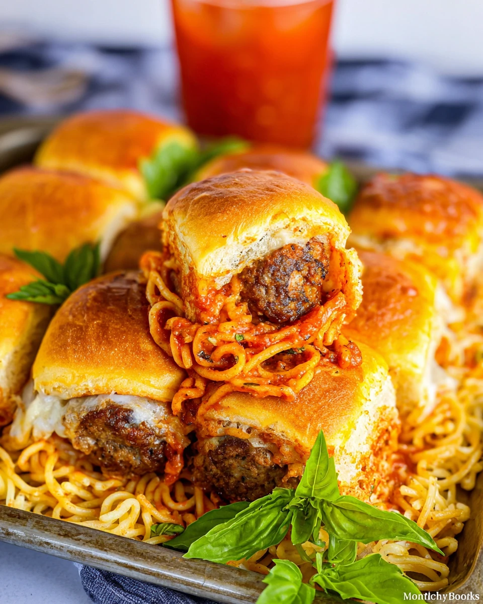 Spaghetti and Meatball Sliders on Hawaiian Rolls