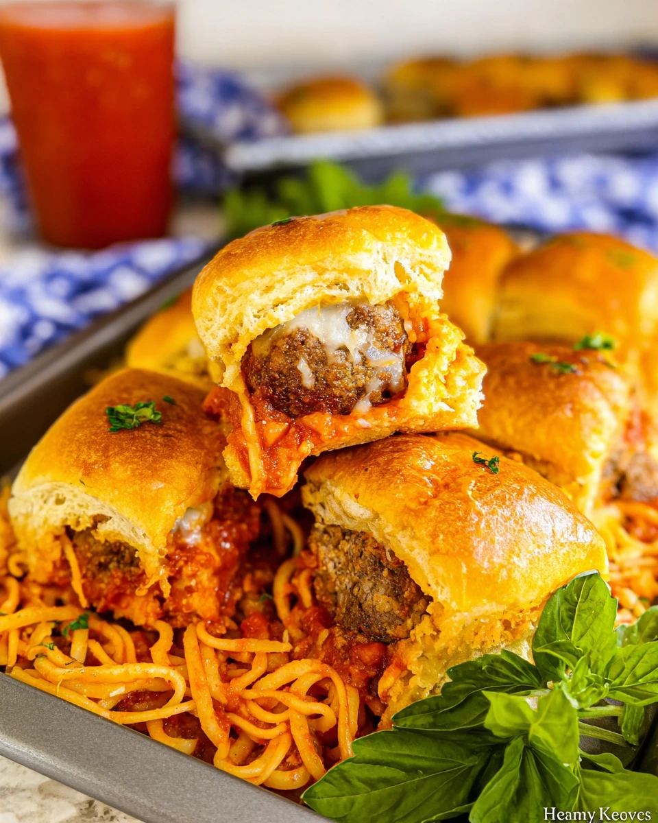 Spaghetti and Meatball Sliders on Hawaiian Rolls