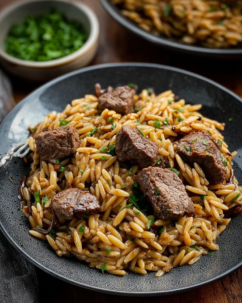 Steak and Caramelized Onion Orzo
