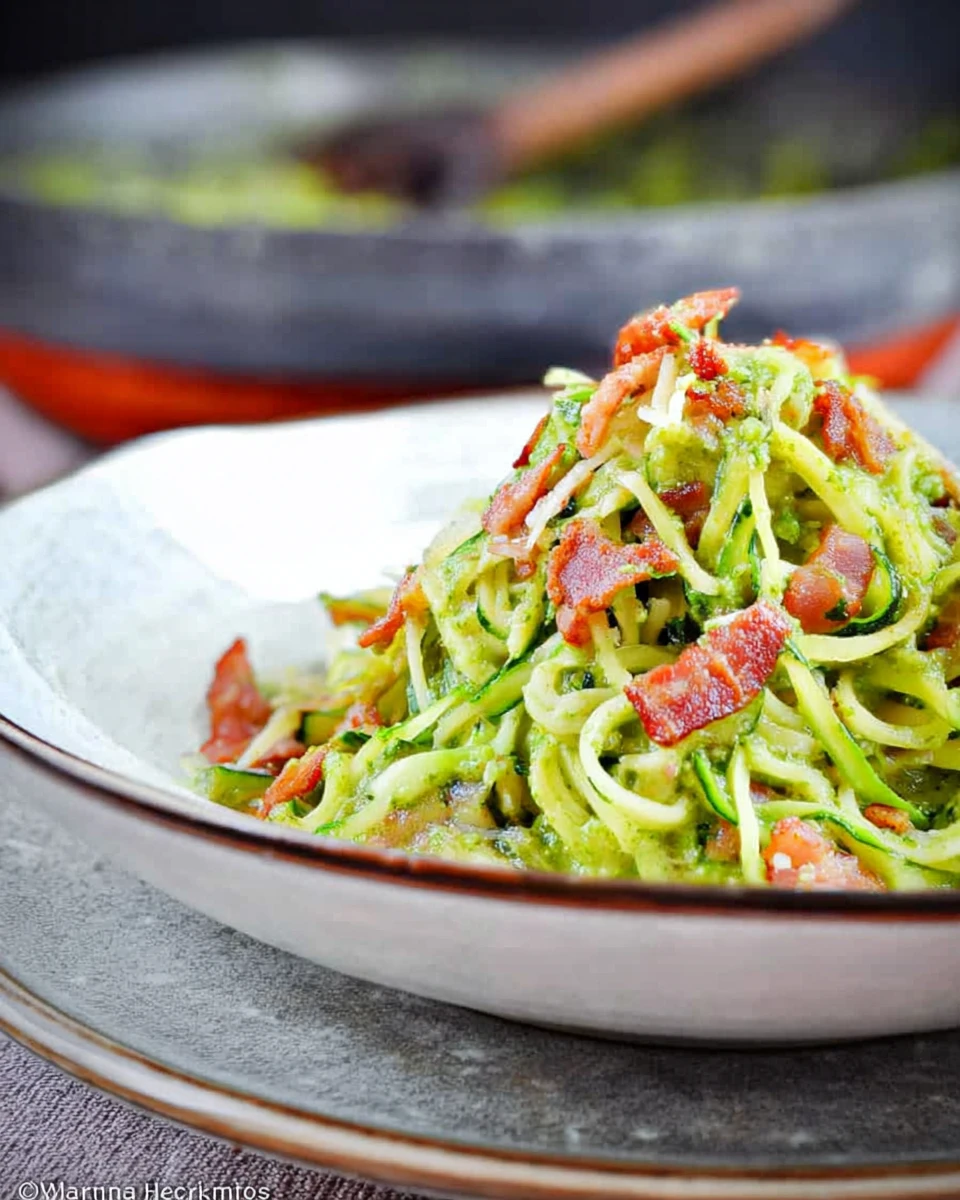 Zucchini Noodles With Pesto And Bacon