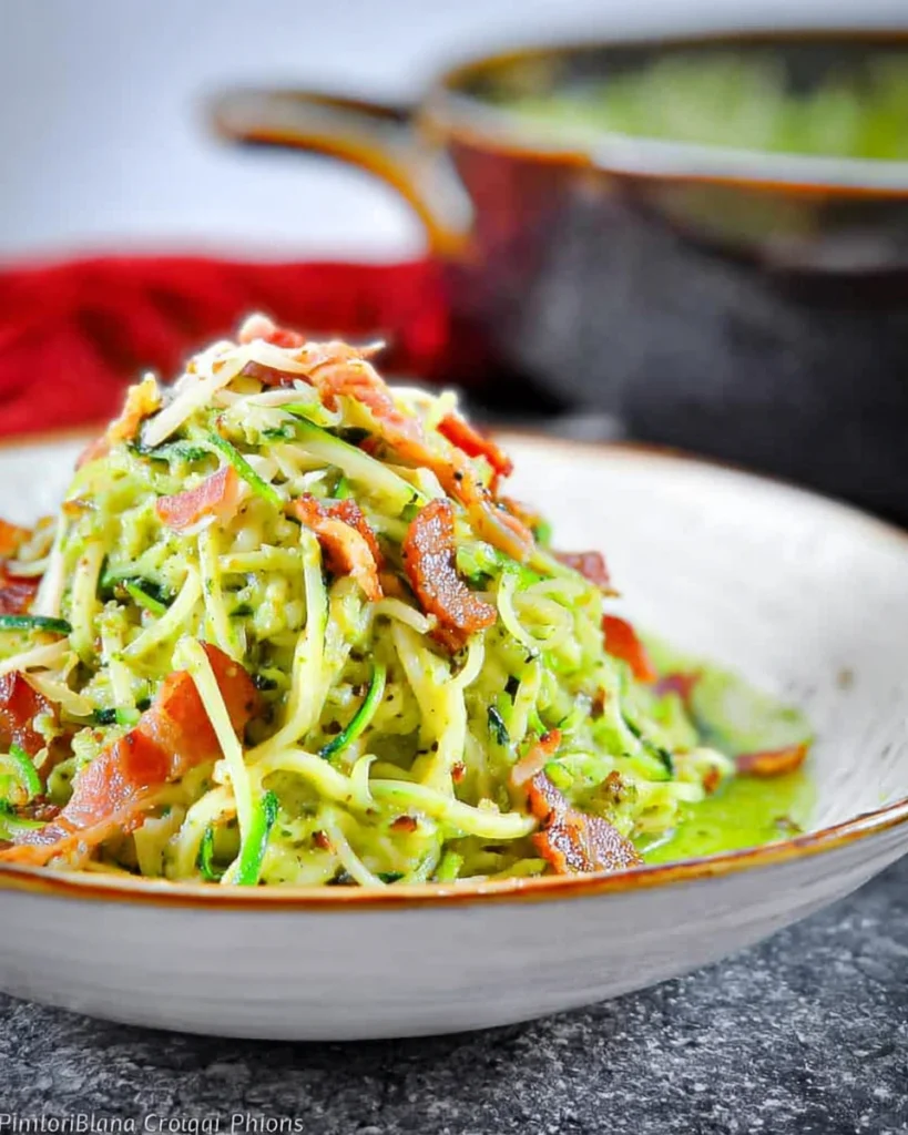 Zucchini Noodles With Pesto And Bacon