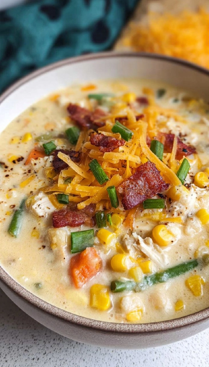 Corn Chowder with Vegetables, Chicken, and Bacon