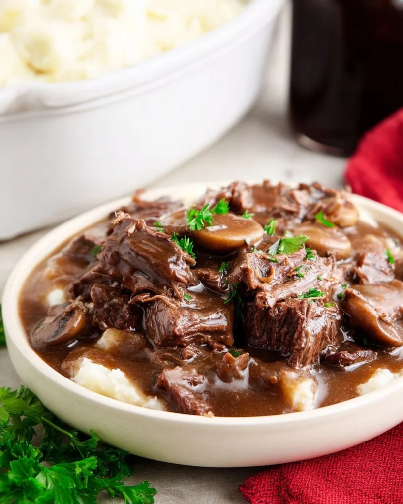 Instant-Pot-Stewed-Beef-with-Mushroom-Gravy-Recipe