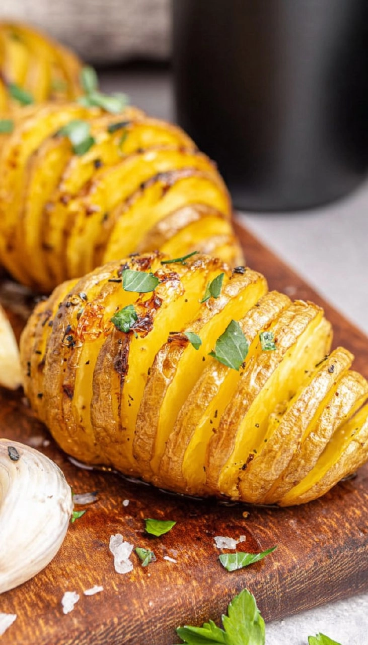 Air Fryer Garlic Hasselback Potatoes