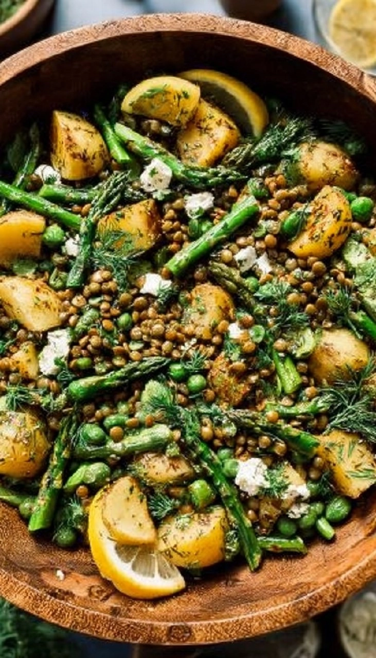 Potato Asparagus Lentil Salad with Lemon Dijon Dressing