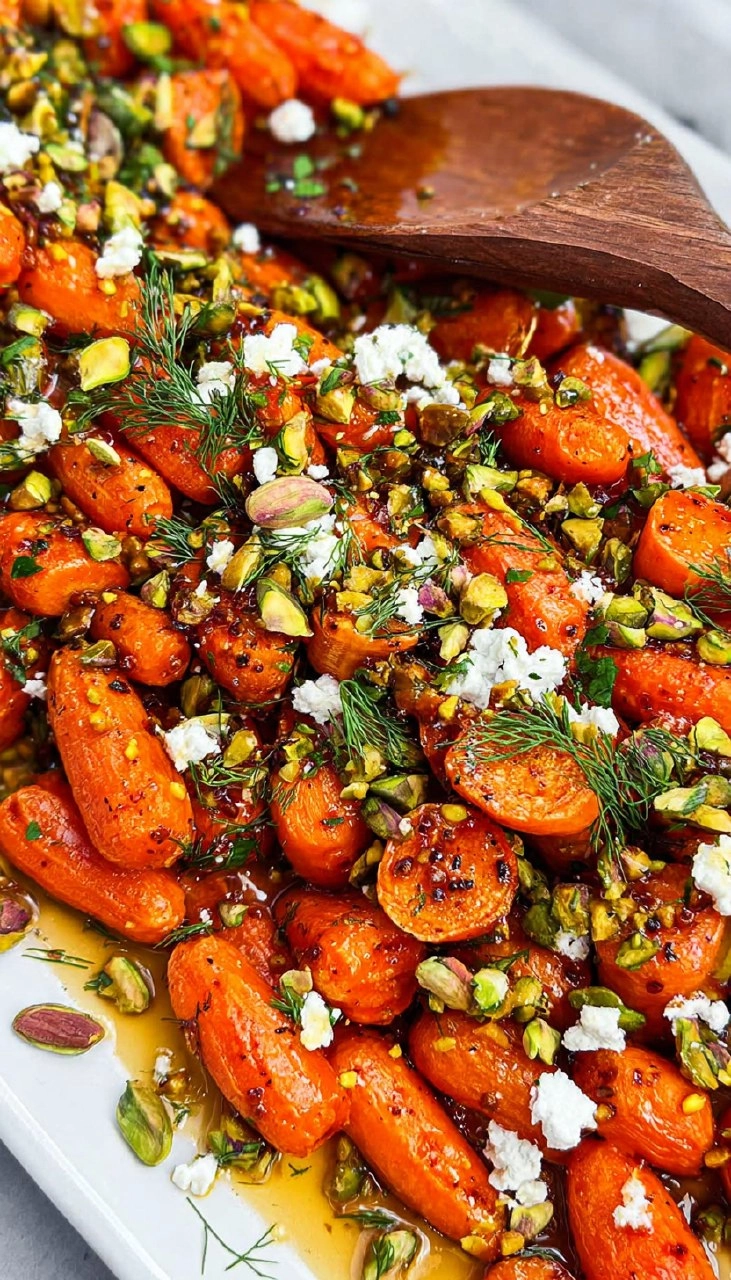 Roasted Carrots with Hot Honey, Pistachios, and Feta
