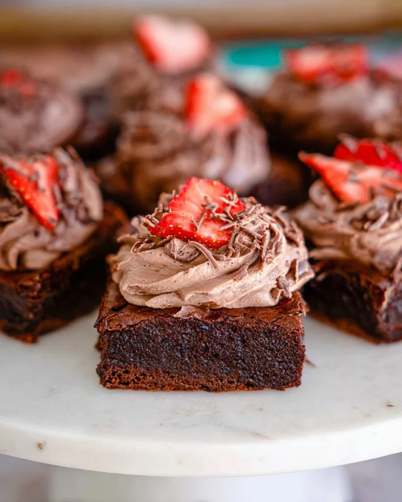 Brownies-with-Whipped-Chocolate-Frosting-Strawberries-Recipe