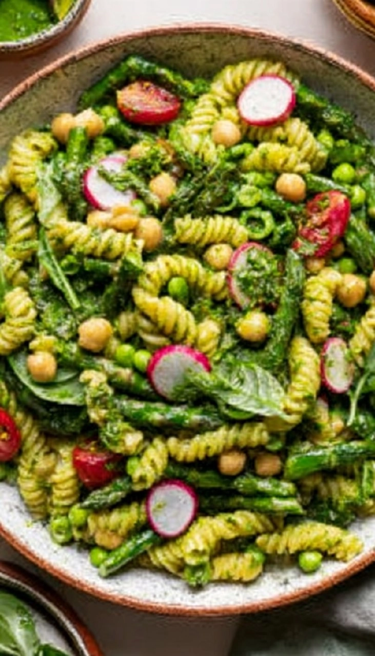 Pasta Salad with Asparagus, Chickpeas & Basil Vinaigrette
