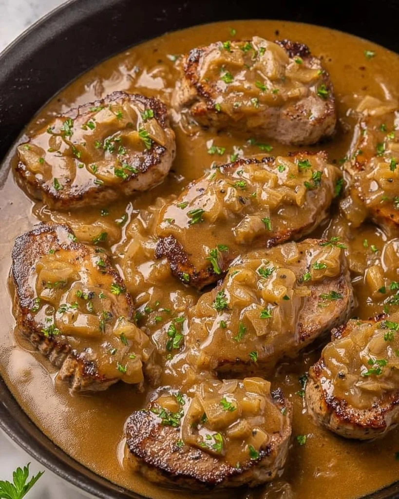 Pork-Medallions-with-Balsamic-Onion-Gravy-Recipe