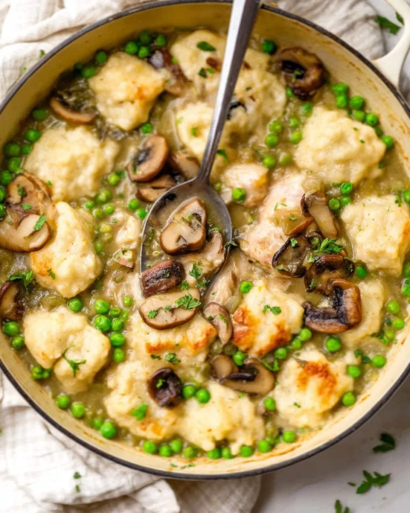 Chicken-and-Dumplings-with-Leeks-Mushrooms-and-Peas-Recipe