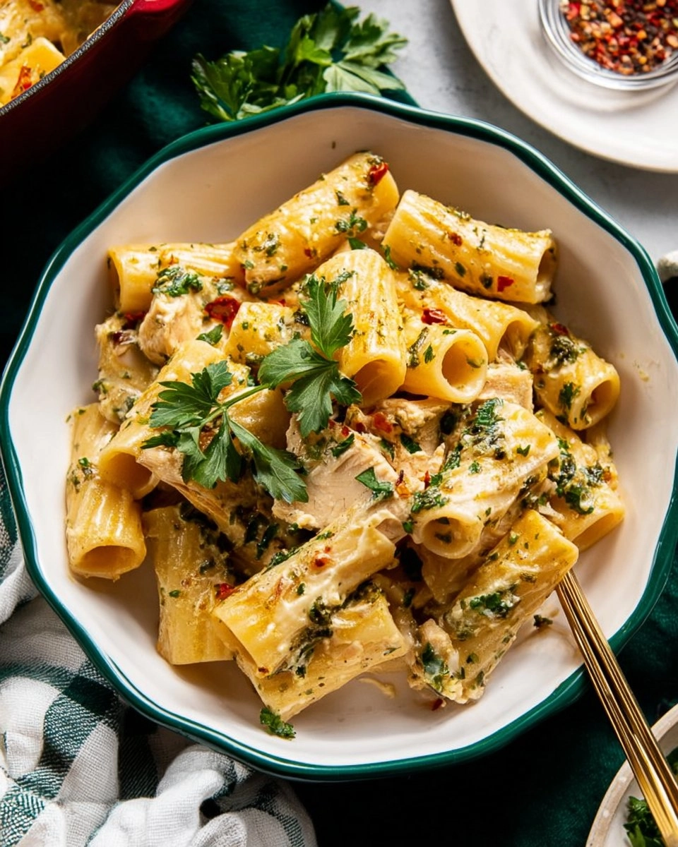 Dump-and-Bake Pesto Alfredo Chicken Pasta