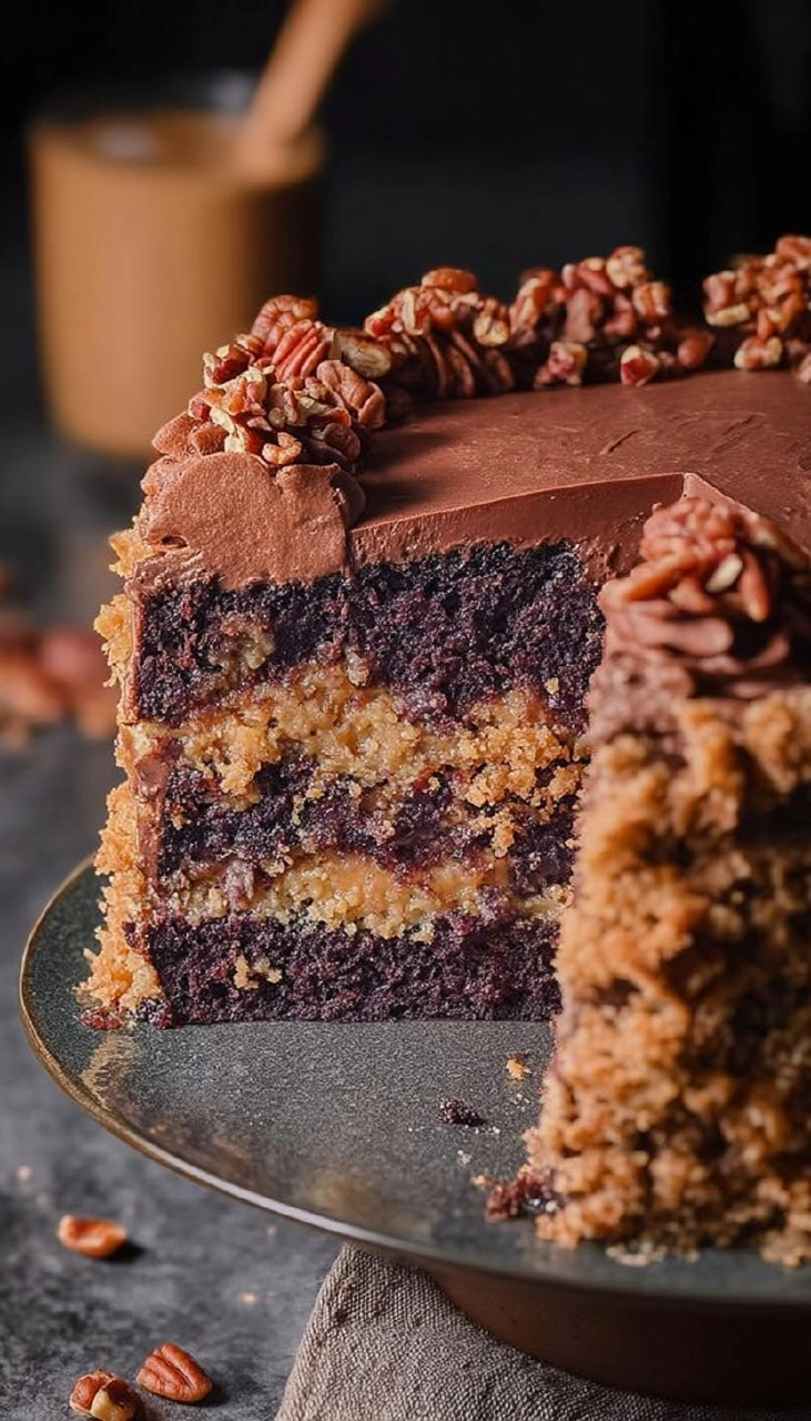 German Chocolate Cake With The Coconut Pecan Frosting