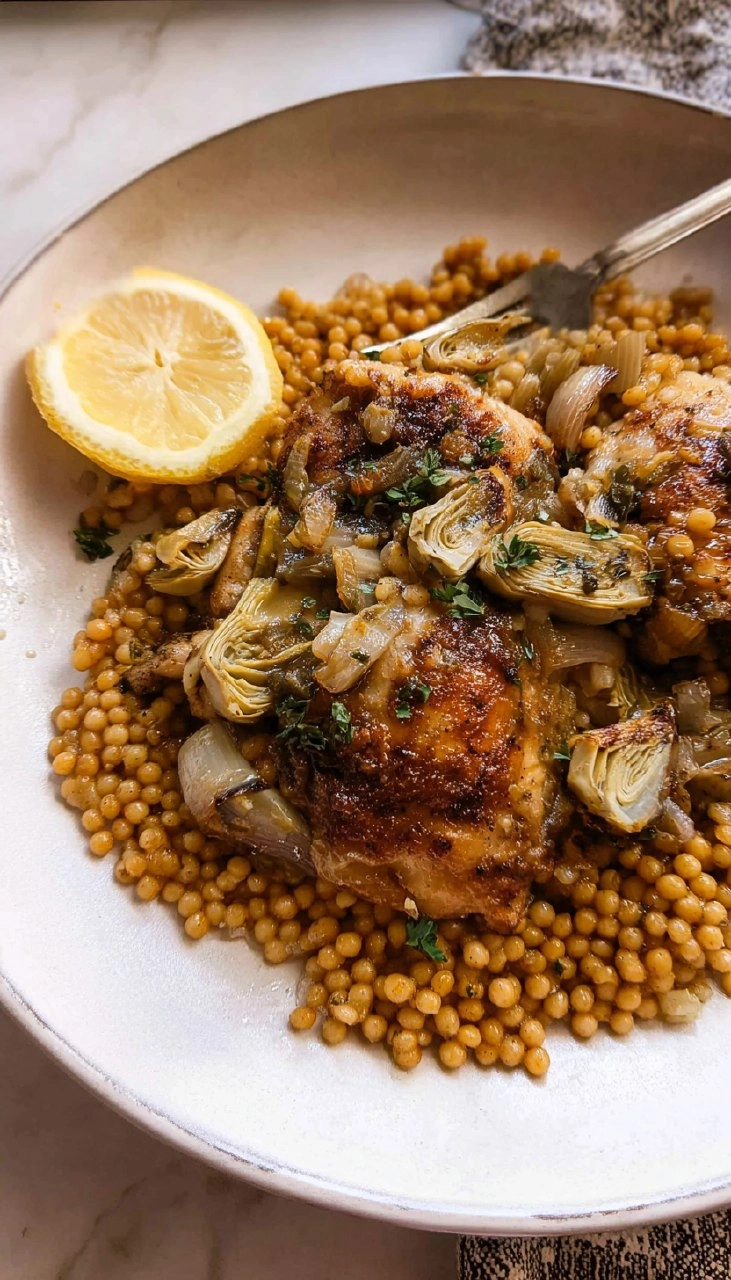 One Pan Chicken Artichoke Couscous