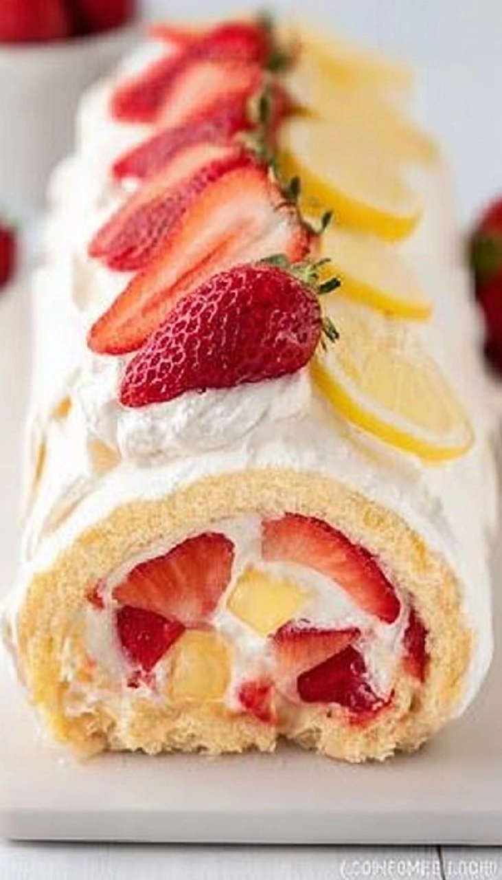 Strawberry Lemon Angel Food Cake Roll