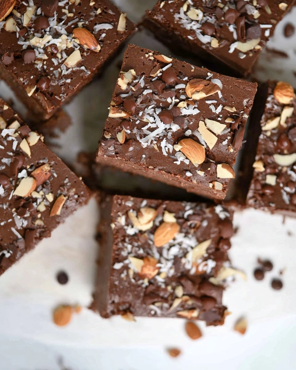 No Bake Fudgy Dark Chocolate Coconut Almond Brownie Bars