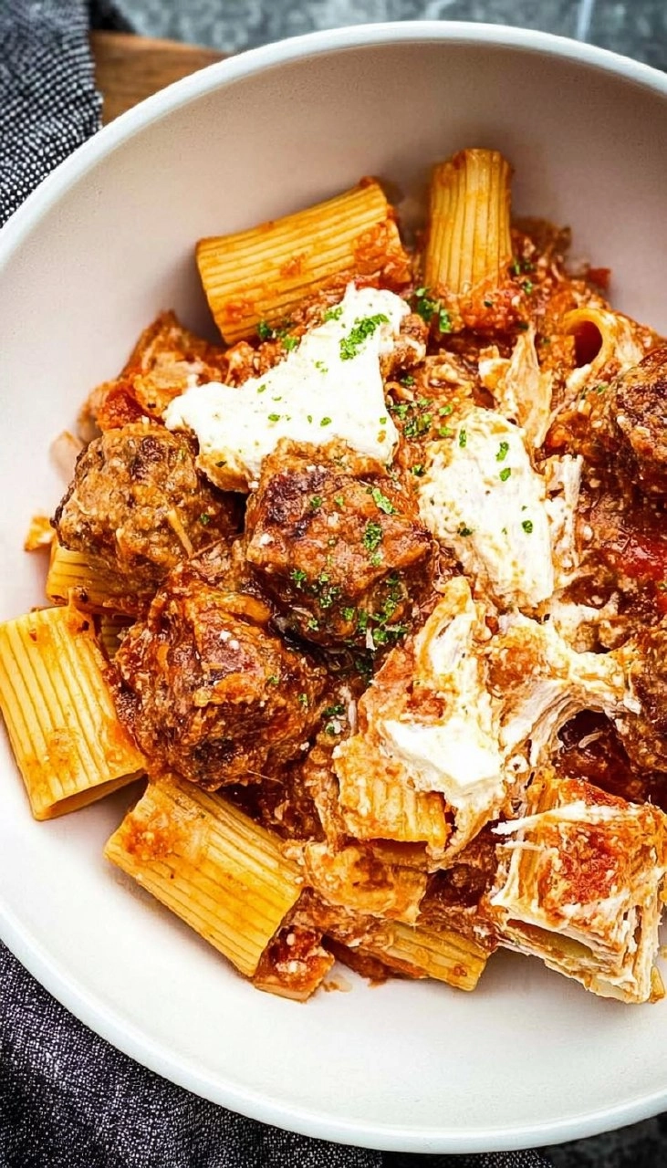 One Pot Sausage Meatball Pasta