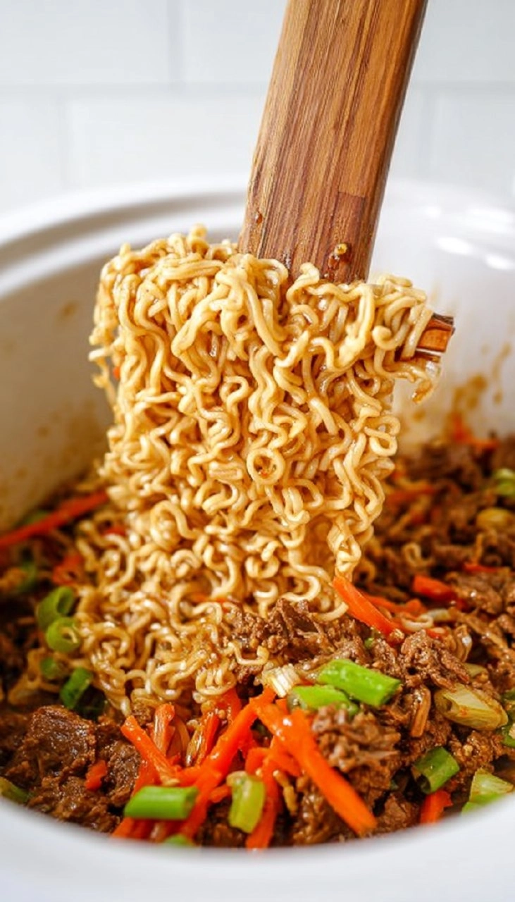 Slow Cooker Asian Beef Ramen Noodles