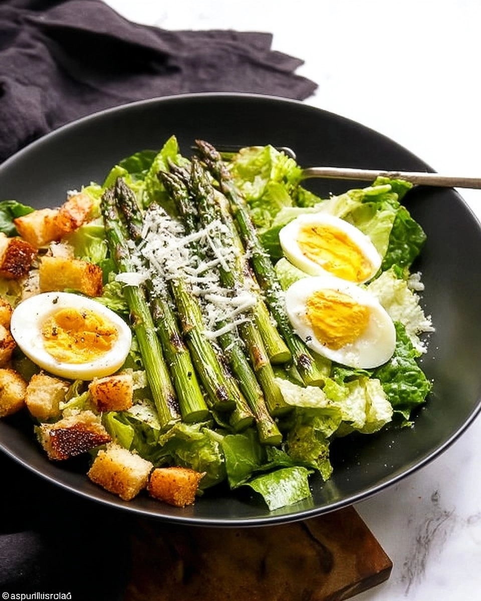 Caesar Salad With Grilled Asparagus And Quail Eggs