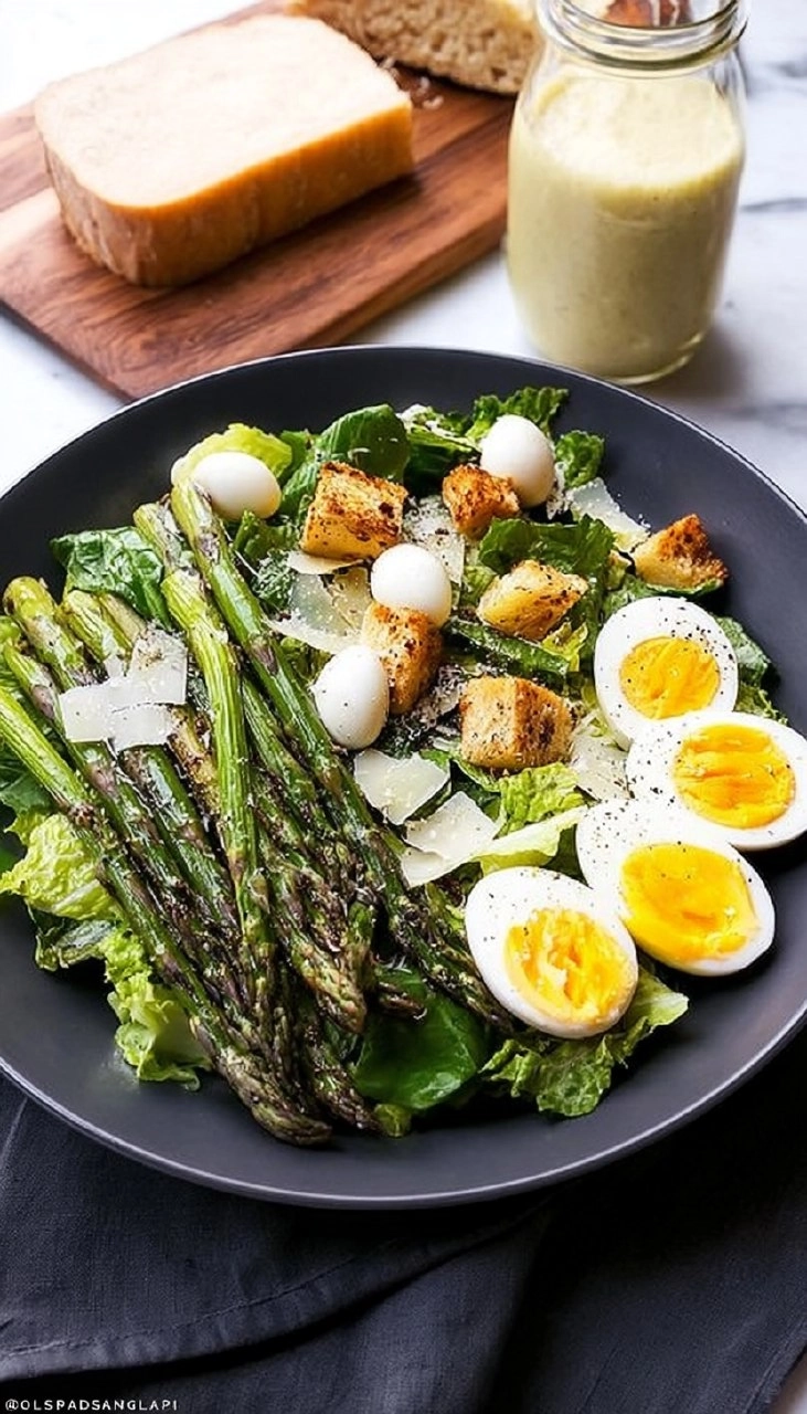Caesar Salad With Grilled Asparagus And Quail Eggs