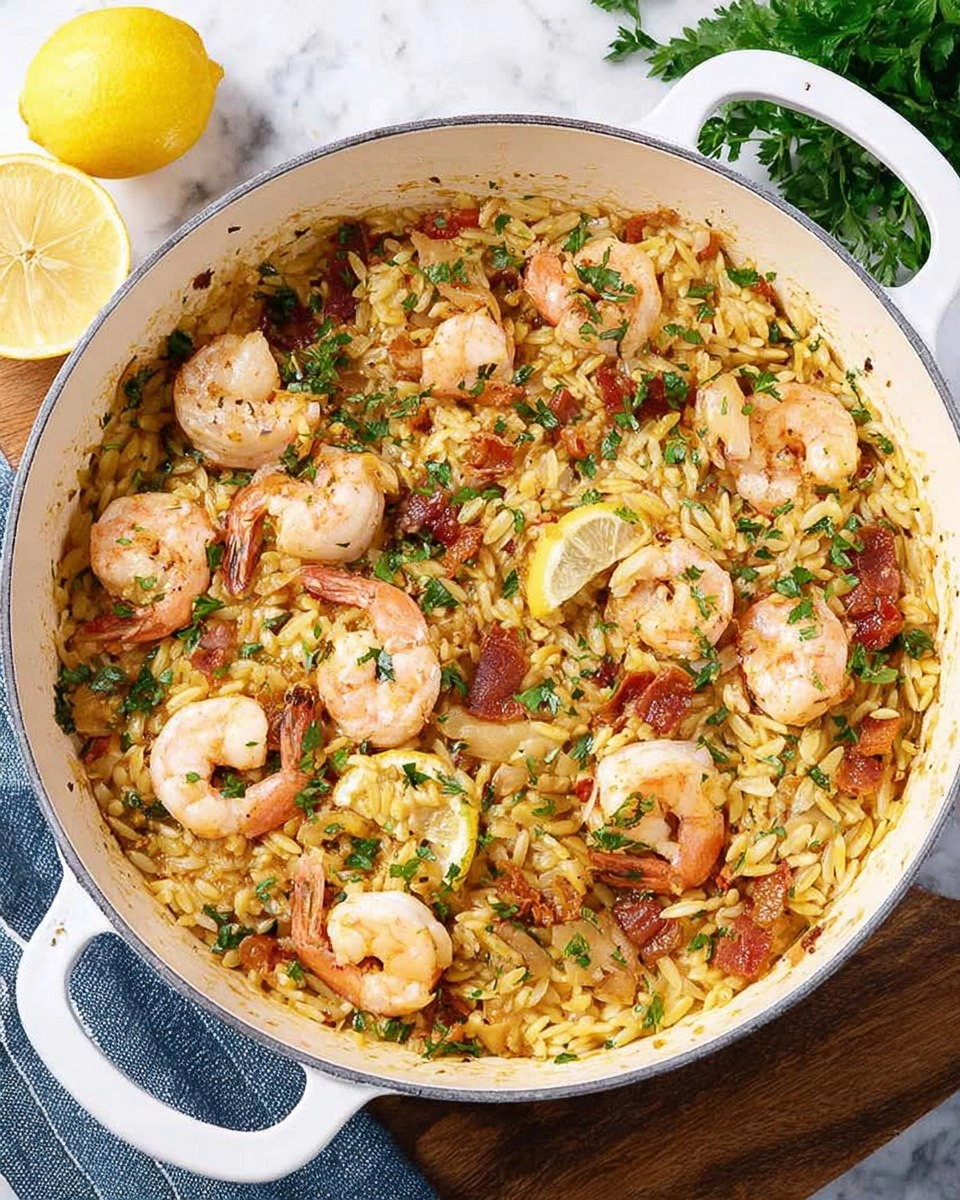 Garlic Shrimp and Orzo Skillet