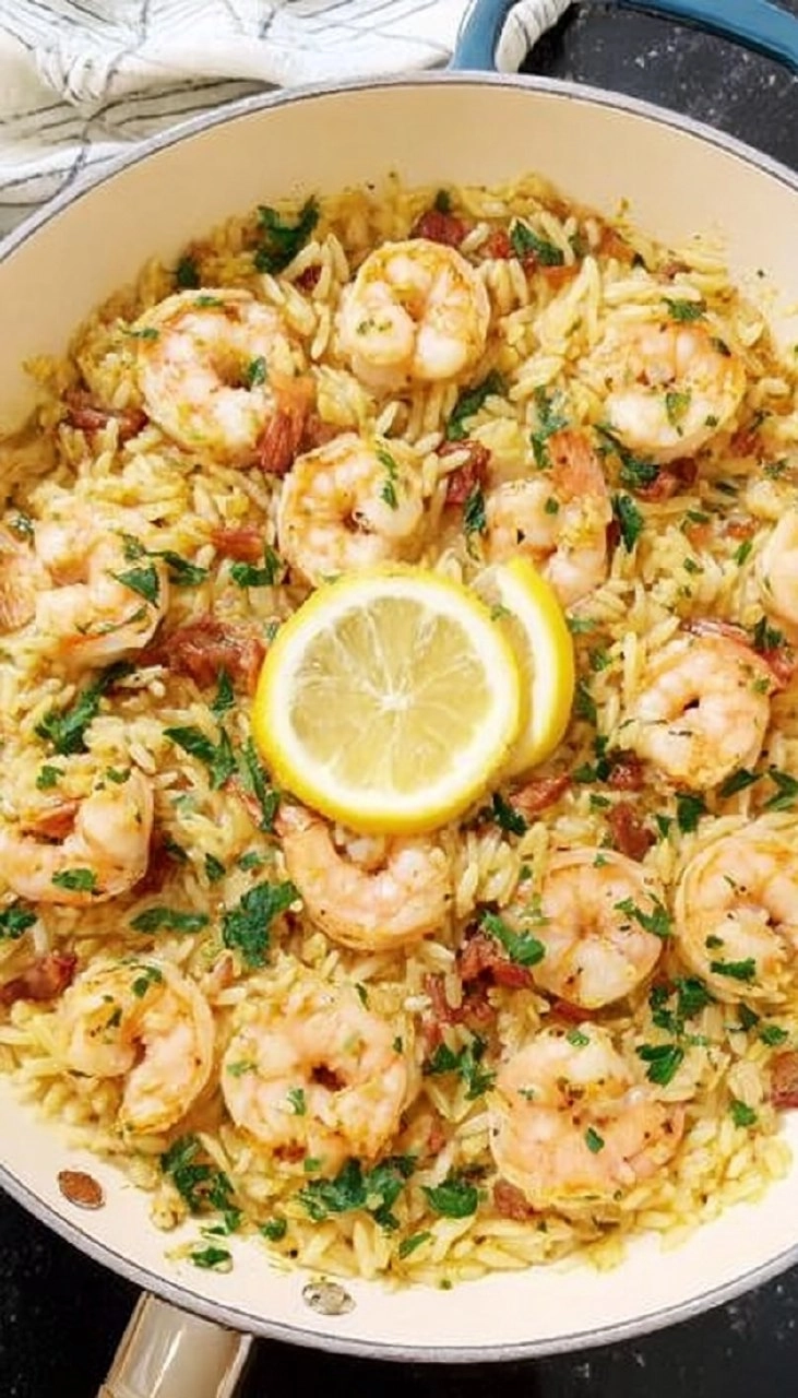 Garlic Shrimp and Orzo Skillet