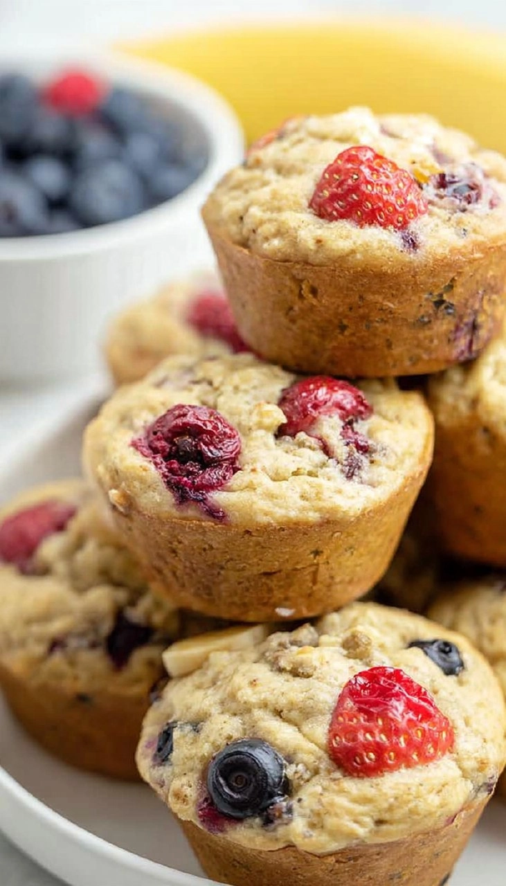 Triple Berry Banana Muffins